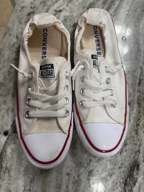 Converse Kids Low Top Sneakers in White with Red Accent